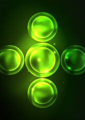 Glowing neon shiny transparent bubbles, glass circles or bio cell concept. Techno futuristic vector abstract background For Wallpaper, Banner, Background, Card, Book Illustration, landing page