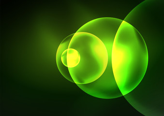 Glowing neon shiny transparent bubbles, glass circles or bio cell concept. Techno futuristic vector abstract background For Wallpaper, Banner, Background, Card, Book Illustration, landing page