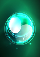 Glowing neon shiny transparent bubbles, glass circles or bio cell concept. Techno futuristic vector abstract background For Wallpaper, Banner, Background, Card, Book Illustration, landing page