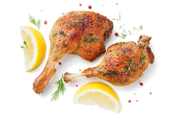 Roast duck leg isolated on white background