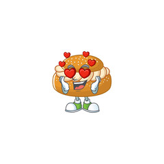 Romantic semla cartoon character with a falling in love face