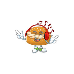 cartoon mascot design of semla enjoying music