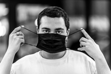 Portrait of a man in a mask from a virus.