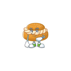 A cartoon icon of semla with waiting gesture