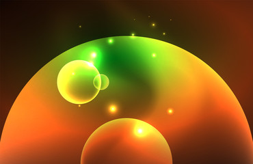 Neon shiny transparent glowing circles with light effects. Techno futuristic vector abstract background For Wallpaper, Banner, Background, Card, Book Illustration, landing page