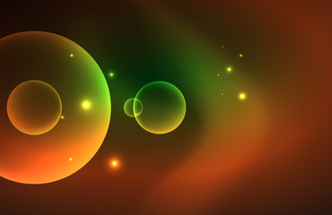 Neon shiny transparent glowing circles with light effects. Techno futuristic vector abstract background For Wallpaper, Banner, Background, Card, Book Illustration, landing page