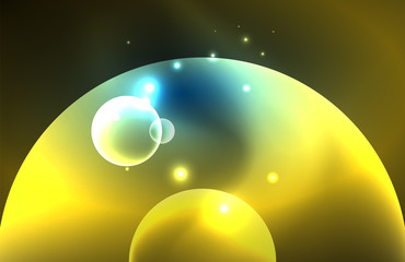 Neon shiny transparent glowing circles with light effects. Techno futuristic vector abstract background For Wallpaper, Banner, Background, Card, Book Illustration, landing page