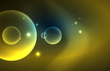 Neon shiny transparent glowing circles with light effects. Techno futuristic vector abstract background For Wallpaper, Banner, Background, Card, Book Illustration, landing page