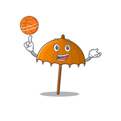 A sporty orange umbrella cartoon mascot design playing basketball