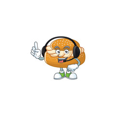An attractive semla mascot character concept wearing headphone