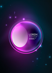 Glowing neon shiny transparent bubbles, glass circles or bio cell concept. Techno futuristic vector abstract background For Wallpaper, Banner, Background, Card, Book Illustration, landing page