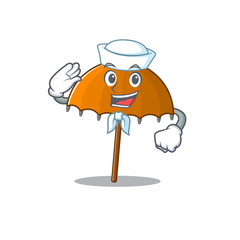 Cute orange umbrella Sailor cartoon character wearing white hat