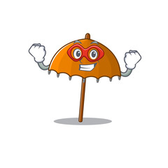 A picture of orange umbrella in a Super hero cartoon character
