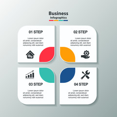 Matrix with 4 paper white petal-like elements. Creative infographic design template. Clean vector illustration for corporate strategic planning, business analytics presentation.
