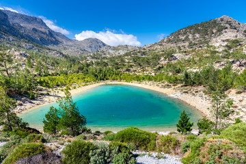 Lake of Skafi on the mountain of Thripti at spring, Crete, Greece.