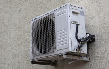 Industrial air conditioning sustem on the wall outdoors from the side