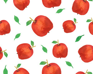 Watercolor hand drawn seamless pattern with red apple. Fruit seamless pattern. 