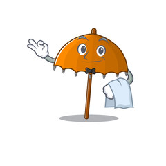 A design of orange umbrella cartoon character working as waiter