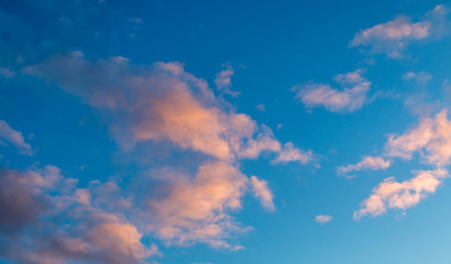 Obraz premium Blue sky with golden clouds. the last rays of the evening sun