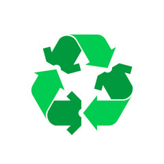 Obraz premium Recycling clothing sign. Green recycle symbol with T-shirt and arrows. Sustainable lifestyle and eco friendly manufacturing. Reduce, reuse, recycle concept. Vector illustration, flat style, clip art. 