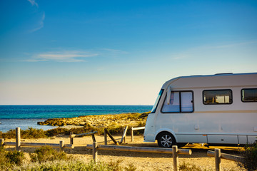 Camper car on beach, camping on nature