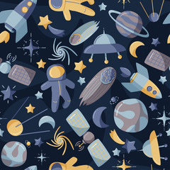 Cute space seamless pattern. Colorful kids background.