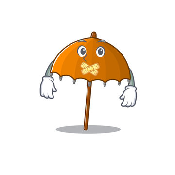 Orange umbrella mascot cartoon character design with silent gesture