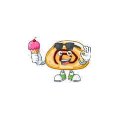 cartoon character of swiss roll enjoying an ice cream