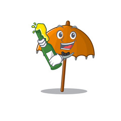 Orange umbrella with bottle of beer mascot cartoon style