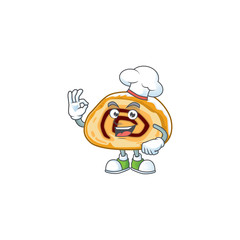 A picture of swiss roll cartoon character wearing white chef hat