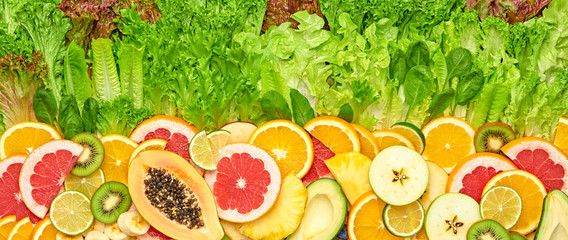 Fresh fruit berries green salad collection. Tropical papaya, pineapple, apple, orange, kiwi,mixed citrus salads food isolated on white. Healthy fruity diet concept. Fruit background