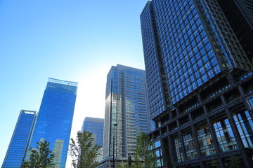 東京丸の内にそびえ建つ高層ビル群