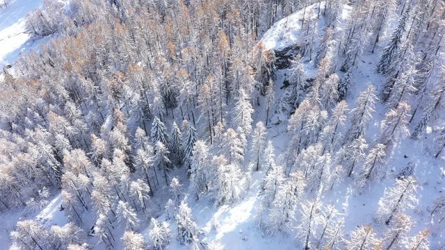 Vue a&eacute;rienne par drone de la cascade du Buet en hiver, Chamonix, France
