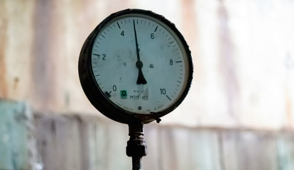 Industry. Hydraulic measuring instrument. Close-up.