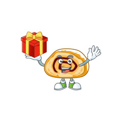 A mascot design style of swiss roll showing crazy face
