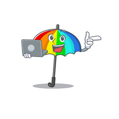 An icon of smart rainbow umbrella working with laptop