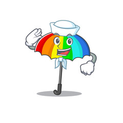 Cute rainbow umbrella Sailor cartoon character wearing white hat