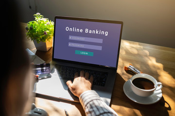 Businessman using laptop for online shopping and payment makes a purchase on the Internet, Online payment, Business financial and technology, mockup with clipping path.