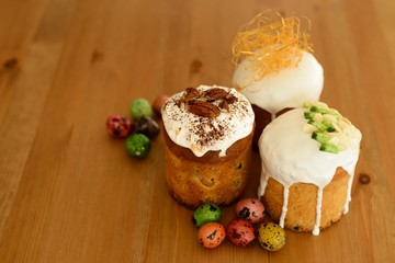 homemade easter cakes on wooden background