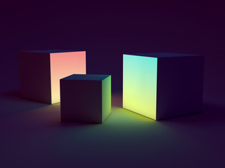 Lightbox colorful cubes on black background. 3D
