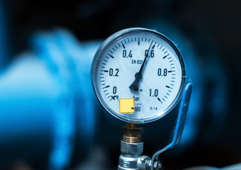 Industry. Hydraulic measuring instrument. Close-up.