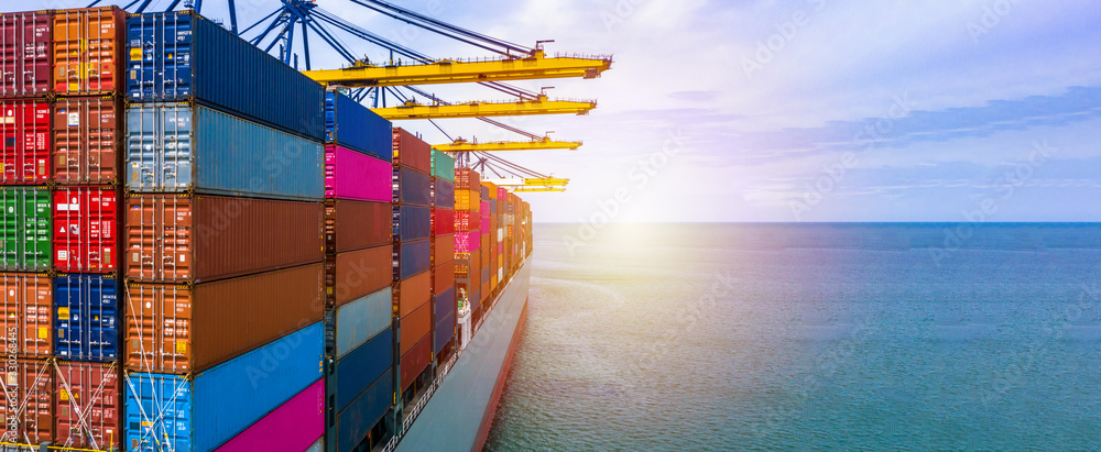 Canvas Prints container ship carrying container box in import export with quay crane, global business cargo freigh - Canvas Prints