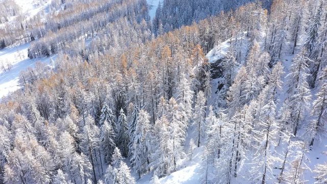 Vue a&eacute;rienne par drone de la cascade du Buet en hiver, Chamonix, France