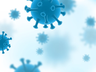 Coronavirus 2019-nCov, MERS virus, novel coronavirus background. Vector 3d abstract virus, bacteria. Blue cells infected organism, white background.