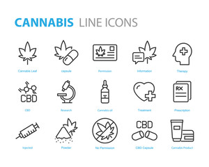 set of cannabis icons, CBD, medicine, natural therapy