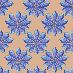 Seamless pattern of sea shells made in the art Deco style. Handmade work. Gouache. Design for wallpaper, fabrics, textiles, packing.