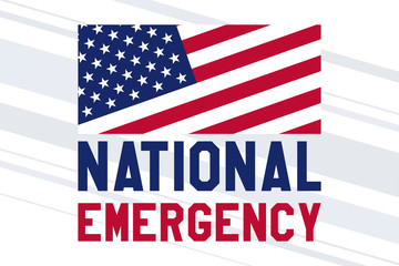 National Emergency in the United States. Text and US flag. 