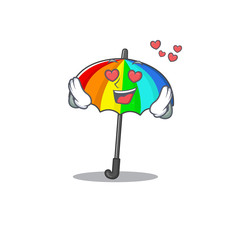 cute rainbow umbrella cartoon character showing a falling in love face