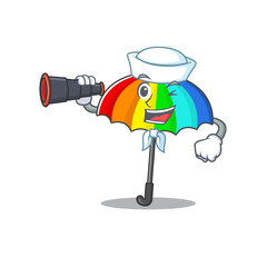 Rainbow umbrella in Sailor cartoon character design with binocular