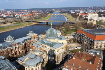Fototapeta na wymiar Amazing Dresden aerial view with bridge over river Elbe on sunny spring day, Germany